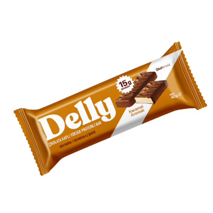 DELLY Çikolata Kaplı Yüksek Proteinli Bar - Karamel Aromalı 40g