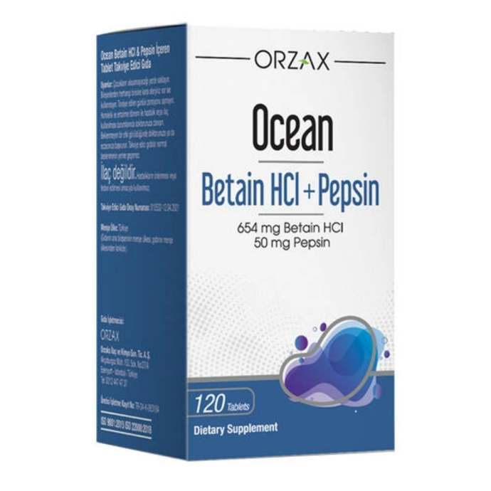 ORZAX Ocean Betain HCI+ Pepsin Takviye Edici Gıda 120 Tablet