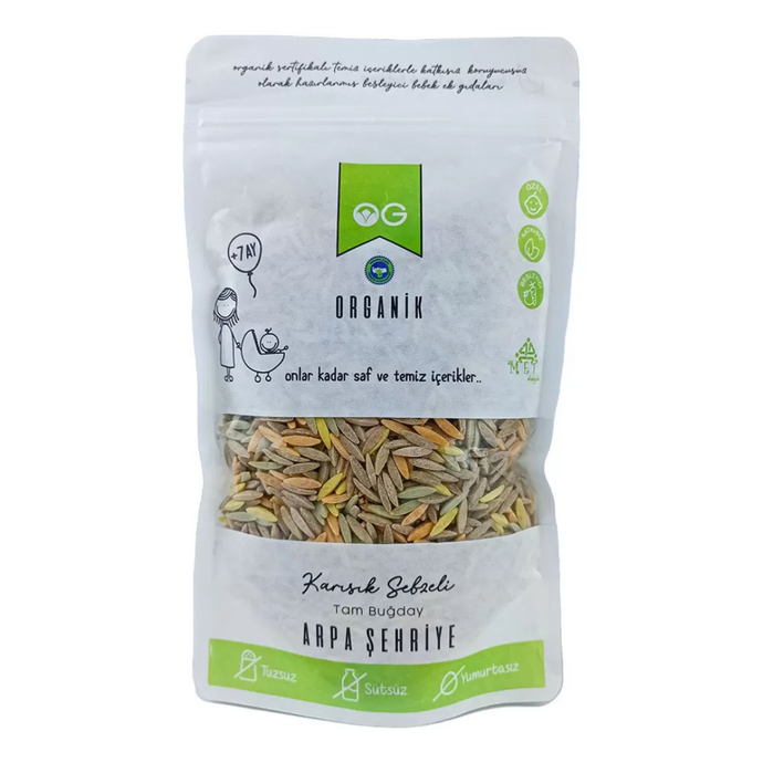 OG NATURAL Organik Karışık Sebzeli Tam Buğday Arpa Şehriye 250 GR +7 Ay