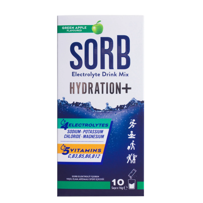 SORB - Electrolyte Drink Mix - Elektrolit, Vitamin ve Mineral Yeşil Elmalı 10 Saşe